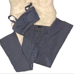 FOREVER 21 Striped Denim Crop Top and Wide Leg Jean 2 Piece Set Size Sma…